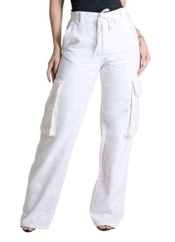 Sawary - Calça Sarja Sawary Wide Leg - 277562 Bege