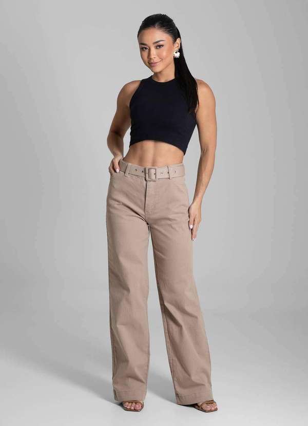 Sawary - Calça Sarja Sawary Wide Leg - 277998 Bege 2