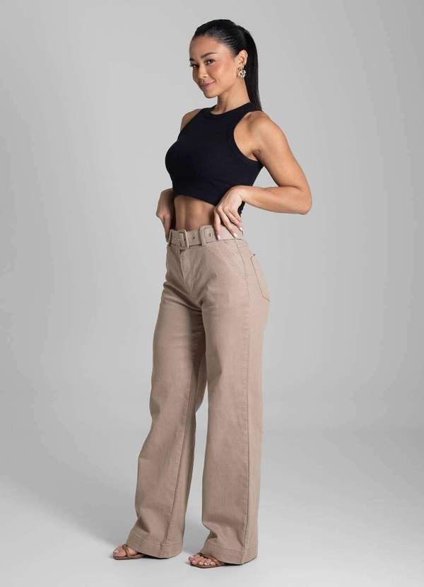 Sawary - Calça Sarja Sawary Wide Leg - 277998 Bege 3