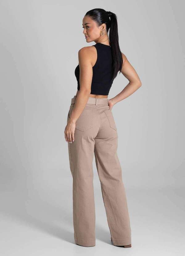 Sawary - Calça Sarja Sawary Wide Leg - 277998 Bege 4