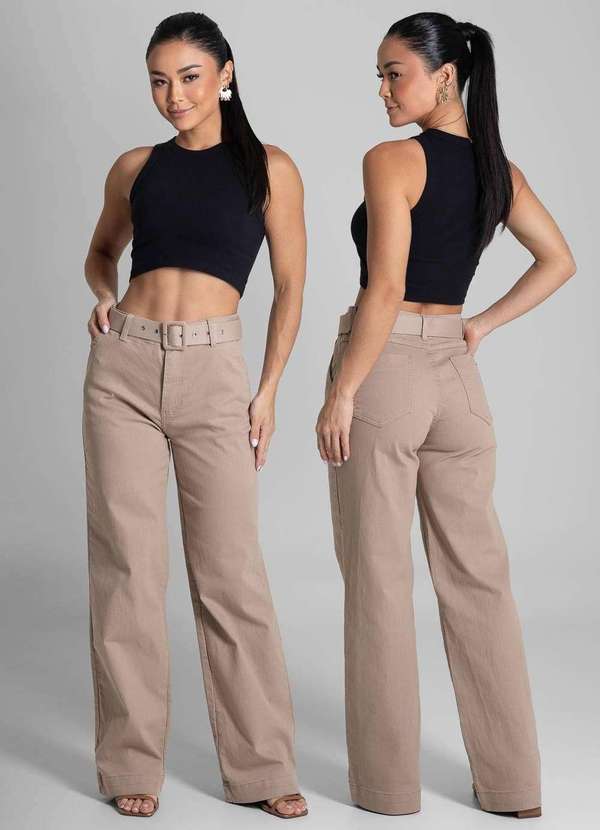 Sawary - Calça Sarja Sawary Wide Leg - 277998 Bege 6