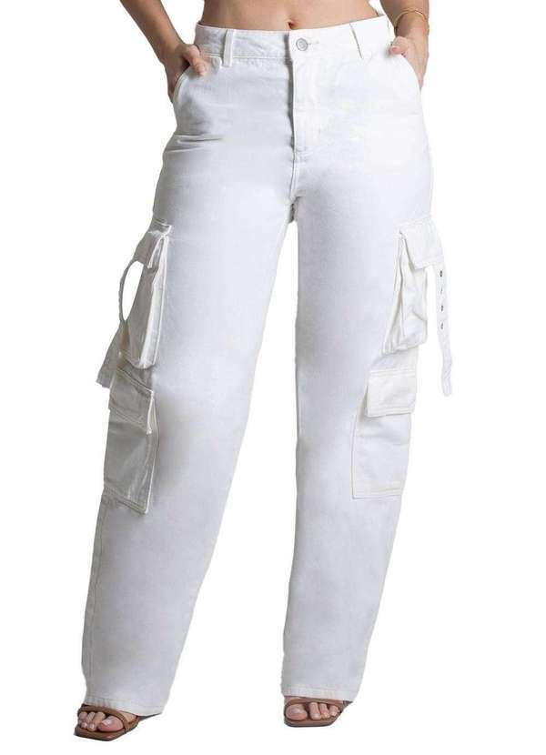 Sawary - Calça Sarja Sawary Wide Leg - 278009 Branco