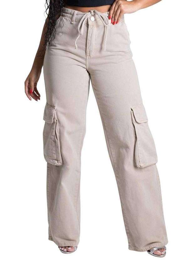 Sawary - Calça Sarja Sawary Wide Leg - 278230 Bege