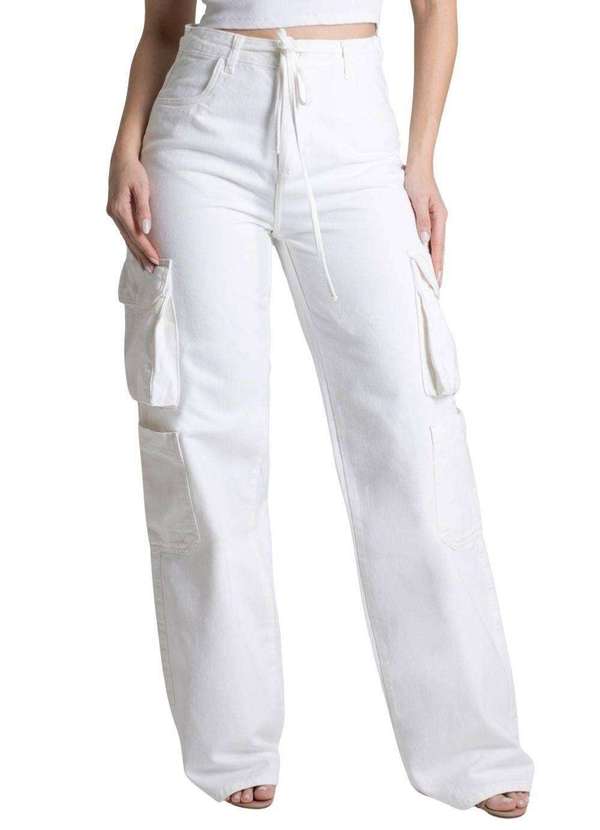 Sawary - Calça Sarja Sawary Wide Leg - 278283 Branco