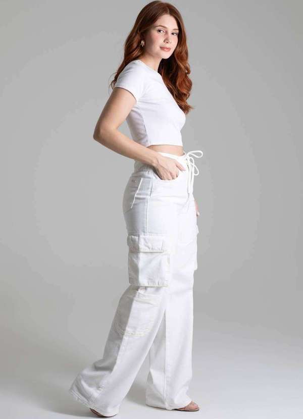 Sawary - Calça Sarja Sawary Wide Leg - 278283 Branco 3