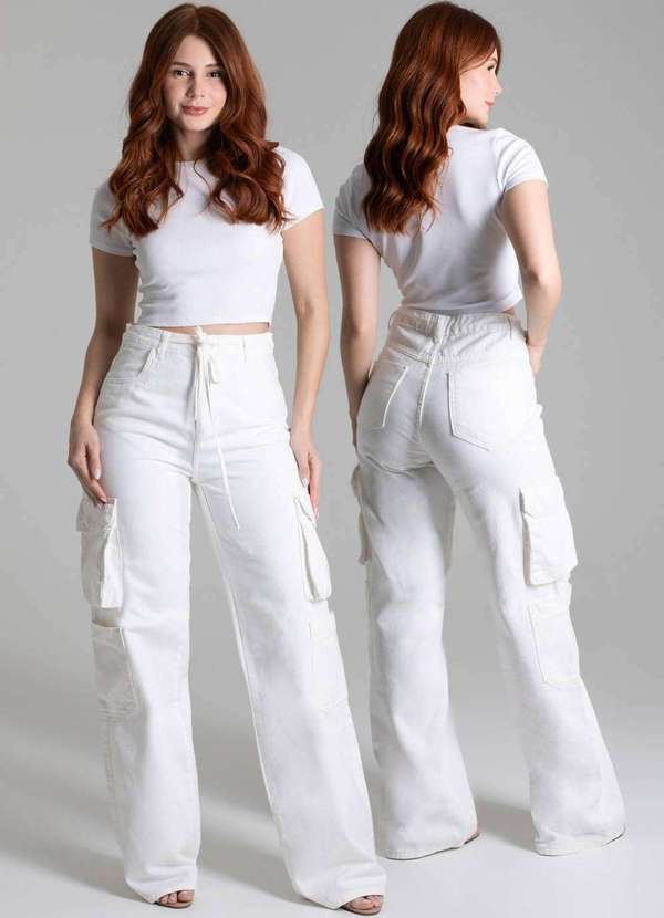Sawary - Calça Sarja Sawary Wide Leg - 278283 Branco 6