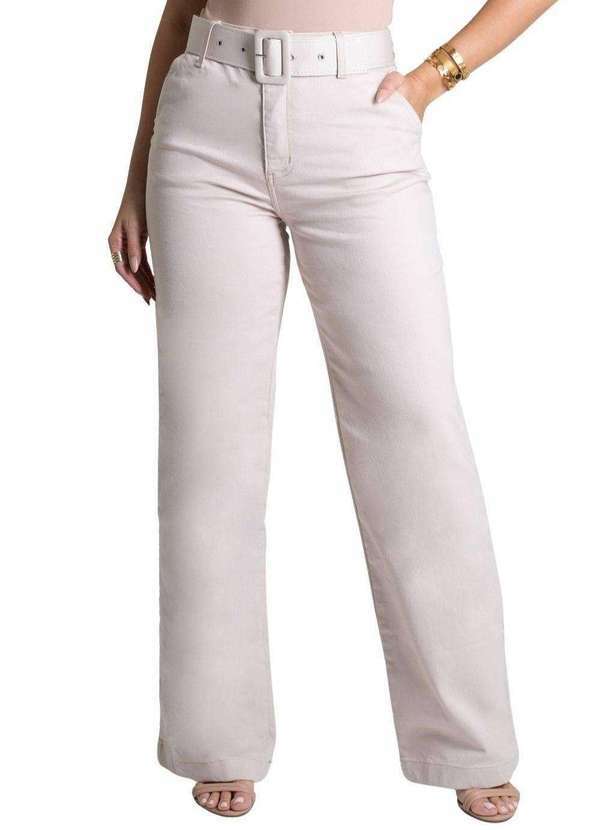 Sawary - Calça Sarja Sawary Wide Leg - 278325 Bege