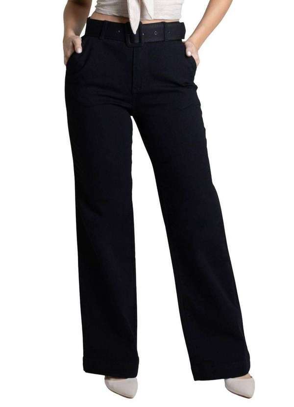 Sawary - Calça Sarja Sawary Wide Leg - 278400 Preto