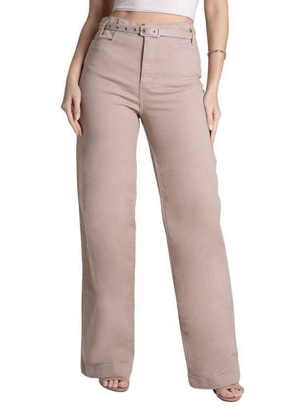 Sawary - Calça Sarja Sawary Wide Leg - 278404 Bege