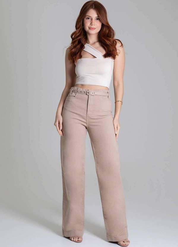 Sawary - Calça Sarja Sawary Wide Leg - 278404 Bege 2