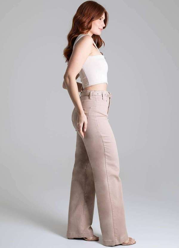 Sawary - Calça Sarja Sawary Wide Leg - 278404 Bege 3