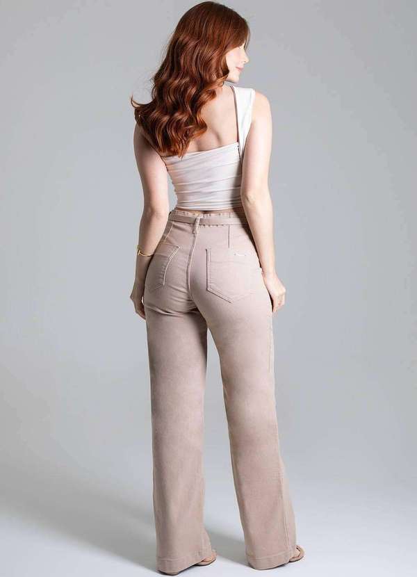 Sawary - Calça Sarja Sawary Wide Leg - 278404 Bege 4