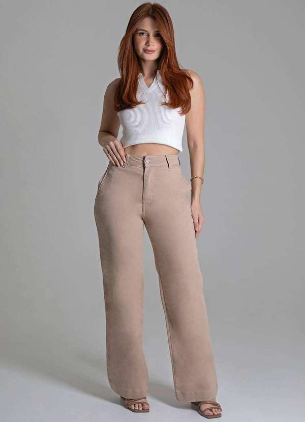 Sawary - Calça Sarja Sawary Wide Leg - 278524 Bege 2