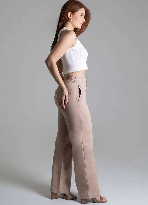 Sawary - Calça Sarja Sawary Wide Leg - 278524 Bege 3