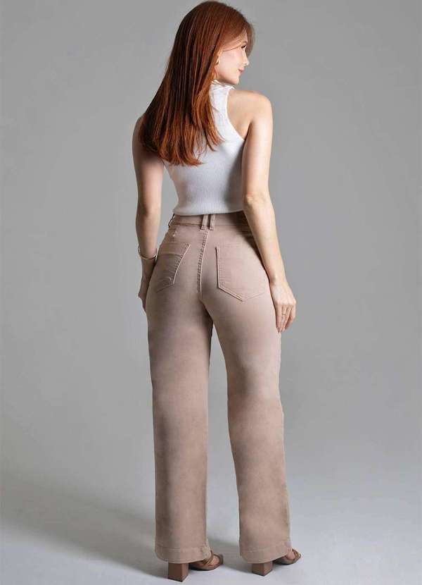 Sawary - Calça Sarja Sawary Wide Leg - 278524 Bege 4