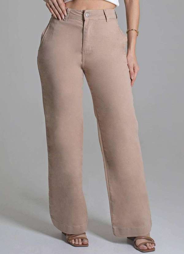 Sawary - Calça Sarja Sawary Wide Leg - 278524 Bege 5