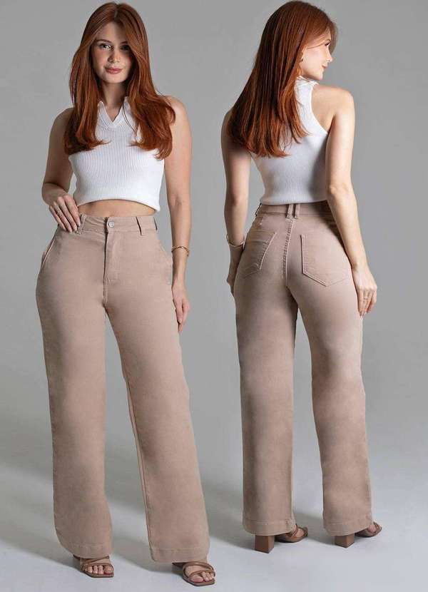 Sawary - Calça Sarja Sawary Wide Leg - 278524 Bege 6