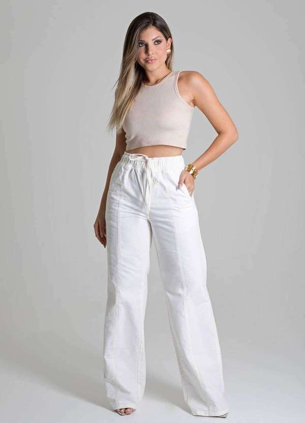 Sawary - Calça Sarja Sawary Wide Leg - 278615 Branco 2