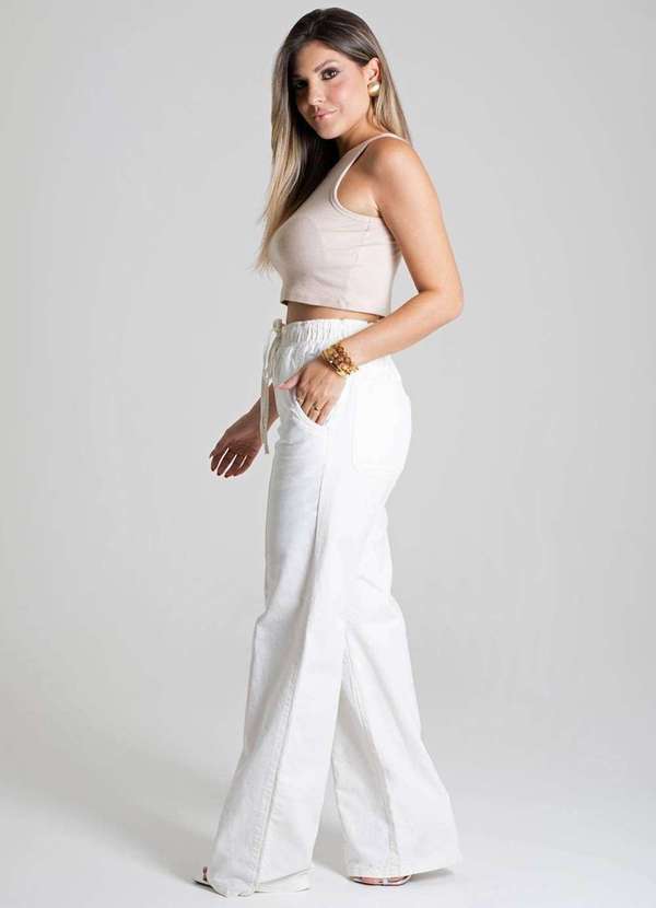Sawary - Calça Sarja Sawary Wide Leg - 278615 Branco 3