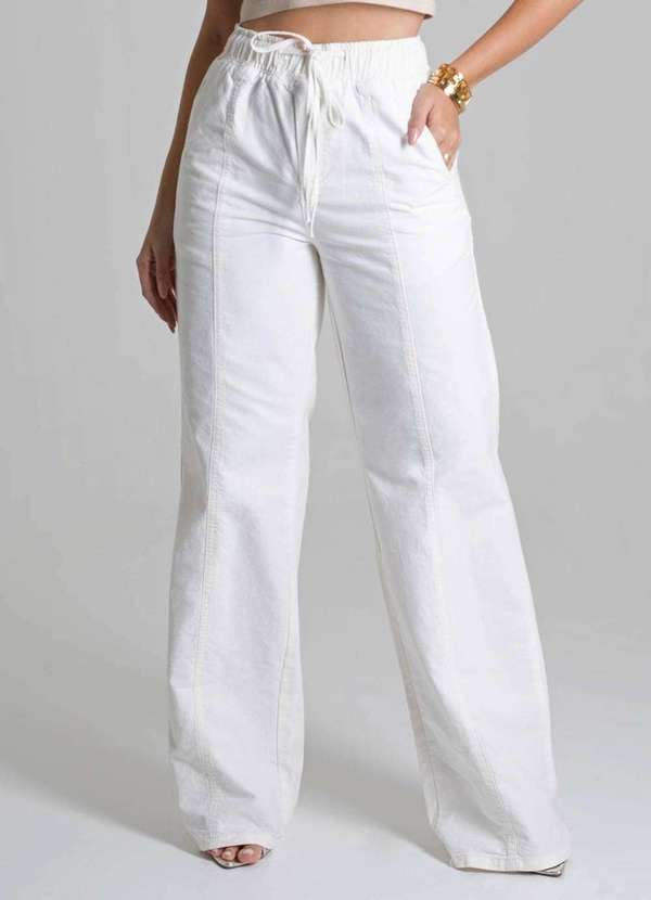 Sawary - Calça Sarja Sawary Wide Leg - 278615 Branco 5