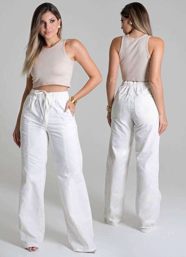Sawary - Calça Sarja Sawary Wide Leg - 278615 Branco 6