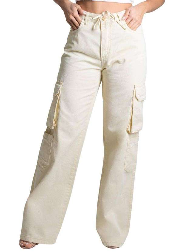 Sawary - Calça Sarja Sawary Wide Leg - 278672 Amarelo