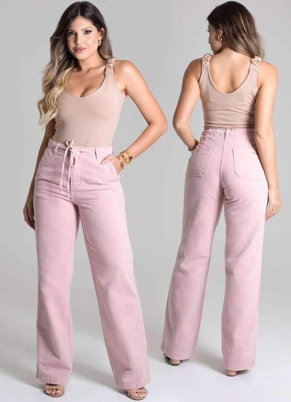 Sawary - Calça Sarja Sawary Wide Leg - 278734 Rosa 6