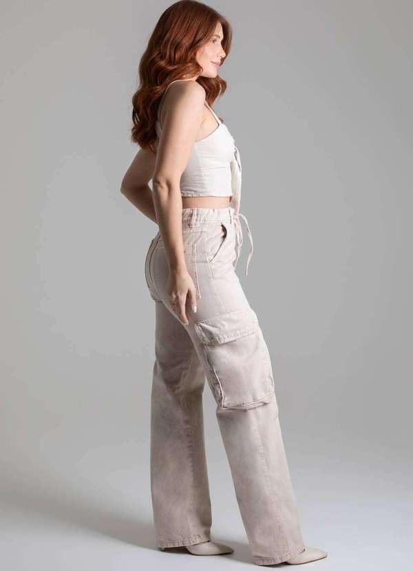 Sawary - Calça Sarja Sawary Wide Leg - 278764 Bege 3