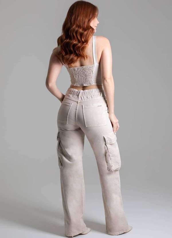 Sawary - Calça Sarja Sawary Wide Leg - 278764 Bege 4