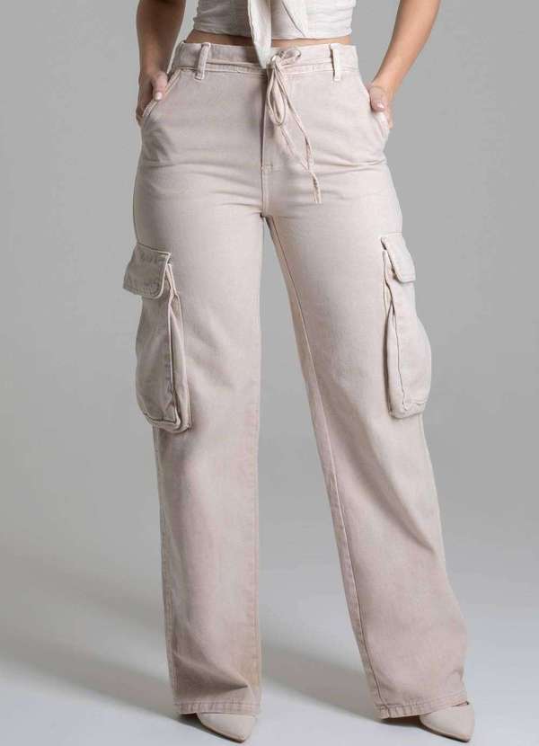 Sawary - Calça Sarja Sawary Wide Leg - 278764 Bege 5