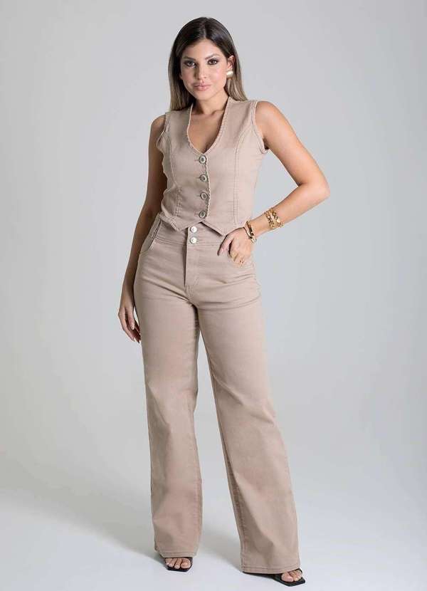 Sawary - Calça Sarja Sawary Wide Leg - 278913 Marrom 2