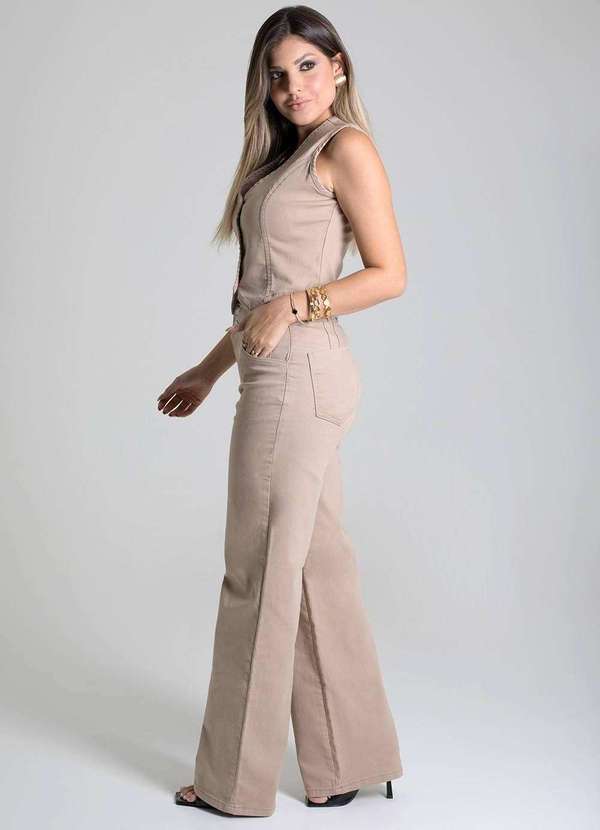 Sawary - Calça Sarja Sawary Wide Leg - 278913 Marrom 3