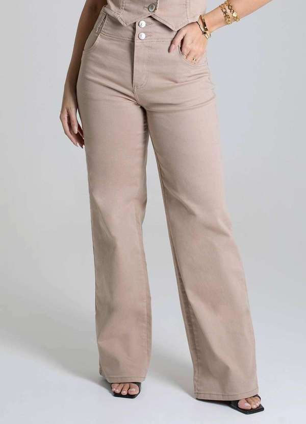 Sawary - Calça Sarja Sawary Wide Leg - 278913 Marrom 5