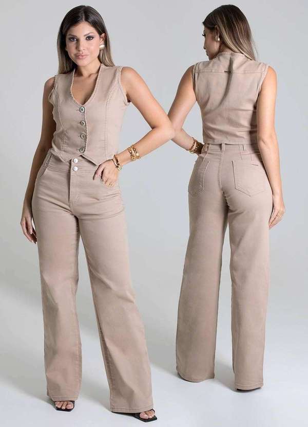 Sawary - Calça Sarja Sawary Wide Leg - 278913 Marrom 6