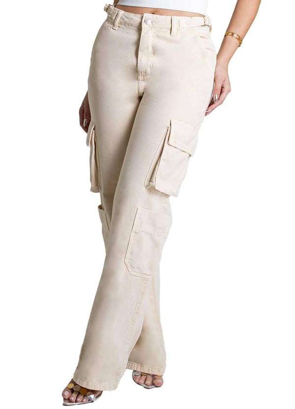 Sawary - Calça Sarja Sawary Wide Leg - 279022 Bege