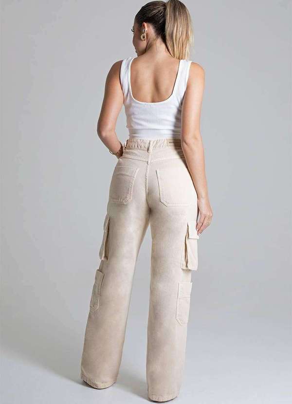 Sawary - Calça Sarja Sawary Wide Leg - 279022 Bege 4