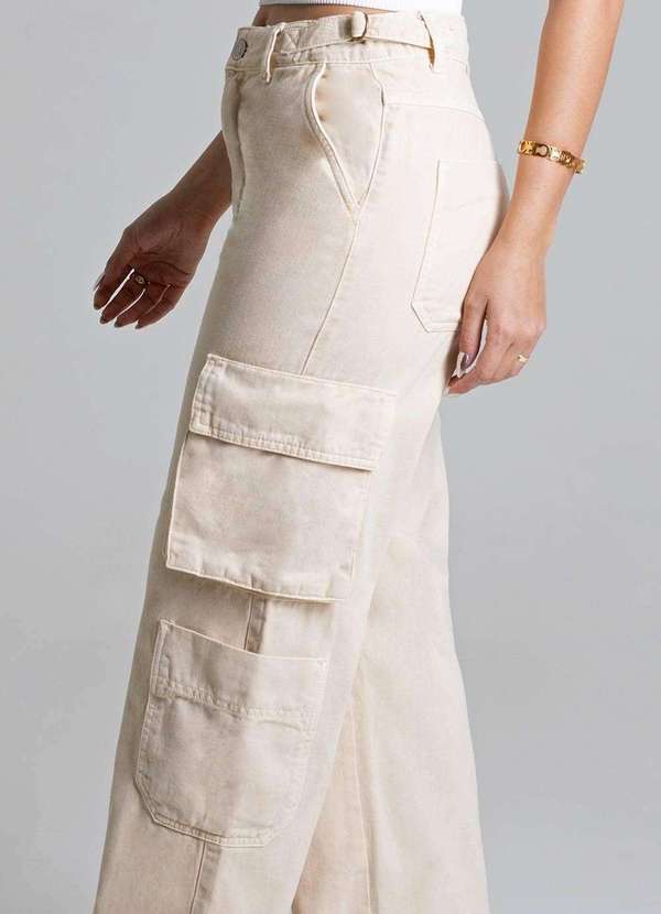 Sawary - Calça Sarja Sawary Wide Leg - 279022 Bege 5