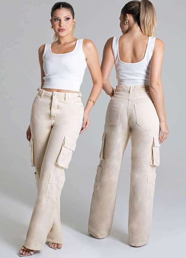 Sawary - Calça Sarja Sawary Wide Leg - 279022 Bege 6