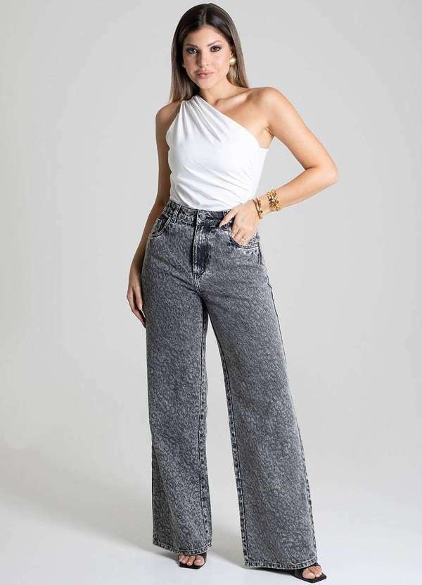 Sawary - Calça Sarja Sawary Wide Leg - 279482 Preto 2