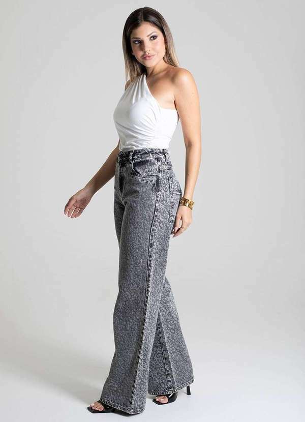 Sawary - Calça Sarja Sawary Wide Leg - 279482 Preto 3