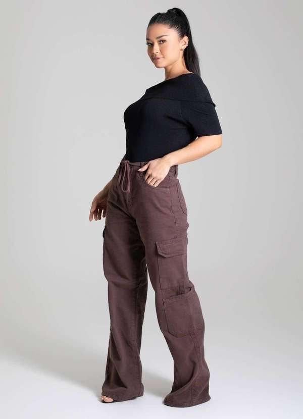 Sawary - Calça Sarja Sawary Wide Leg - 279524 Marrom 3