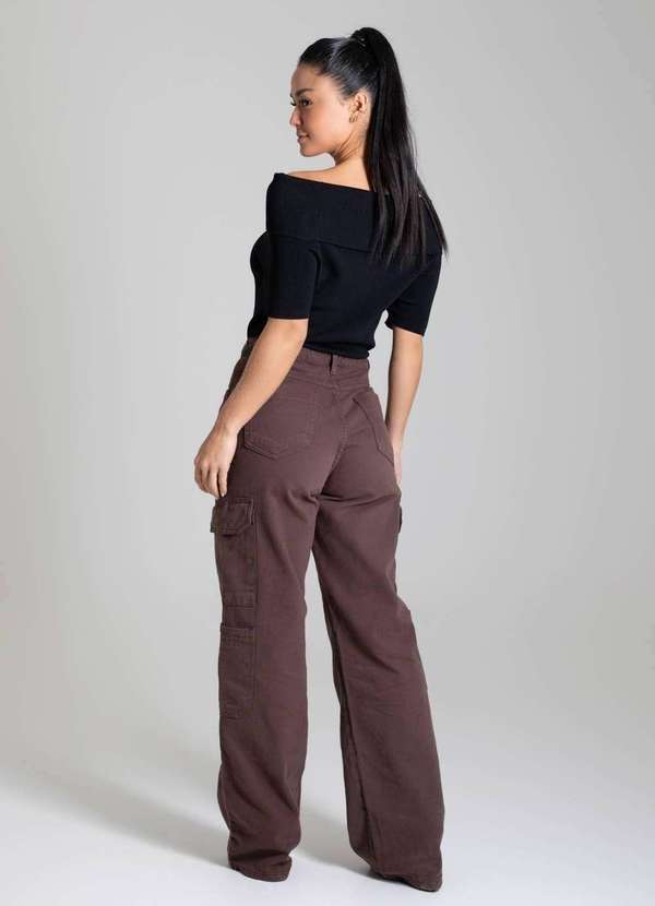 Sawary - Calça Sarja Sawary Wide Leg - 279524 Marrom 4
