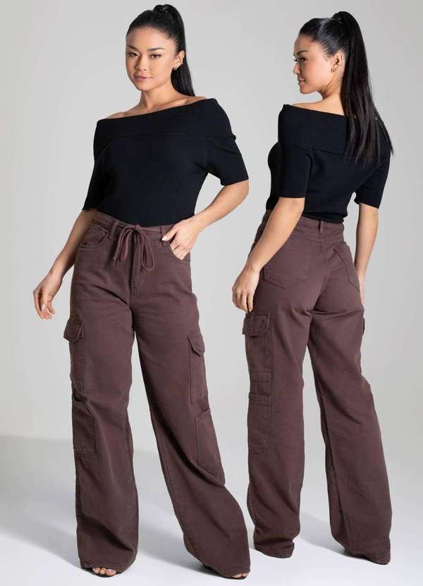 Sawary - Calça Sarja Sawary Wide Leg - 279524 Marrom 6