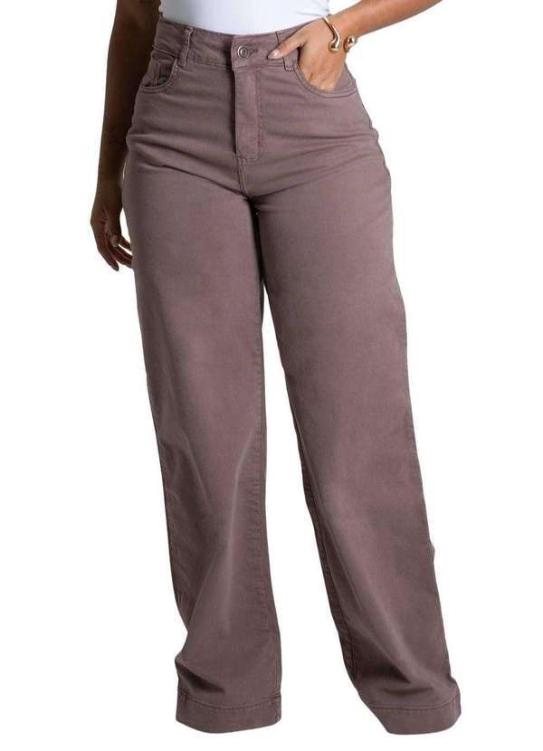 Sawary - Calça Sarja Sawary Wide Leg - 279778 Marrom