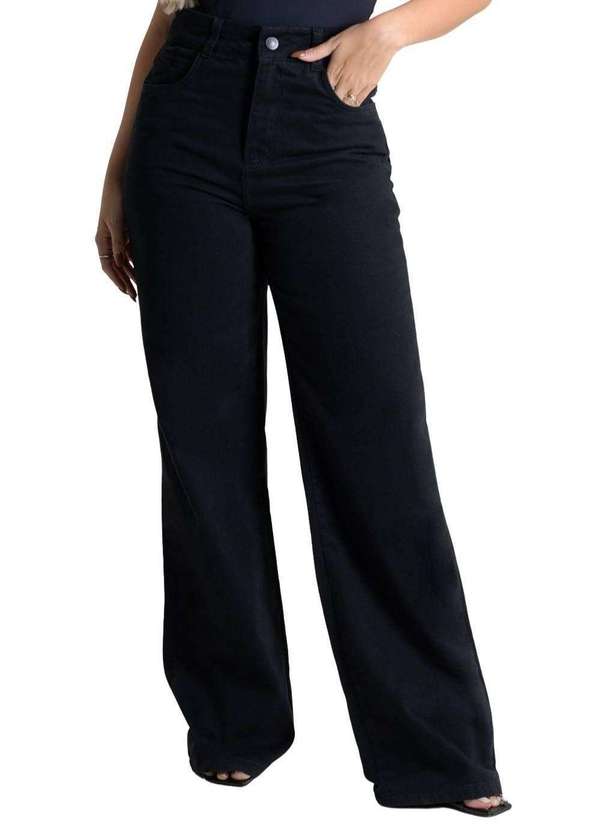 Sawary - Calça Sarja Sawary Wide Leg - 279810 Preto