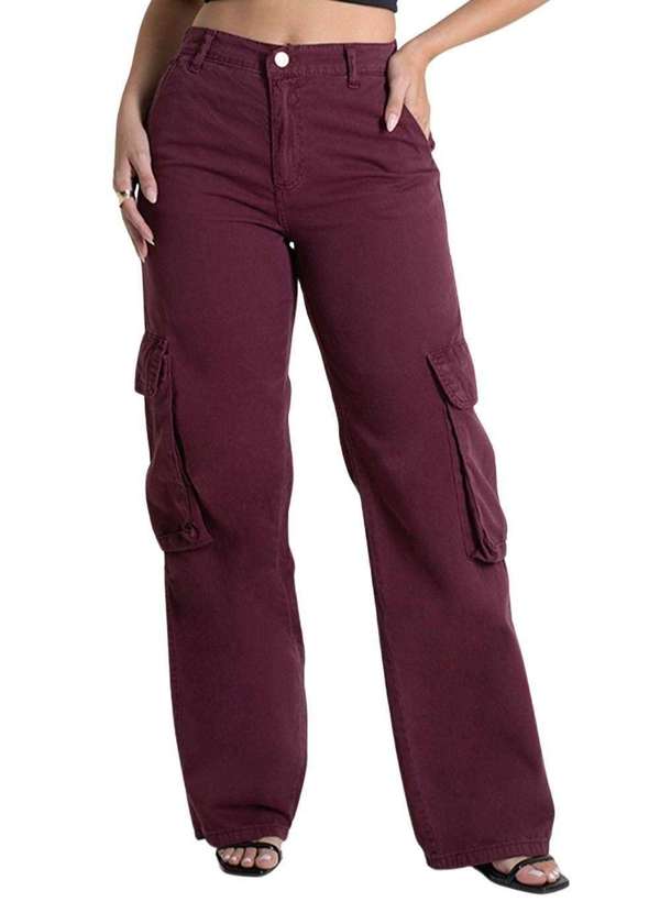Sawary - Calça Sarja Sawary Wide Leg - 280051 Vermelho