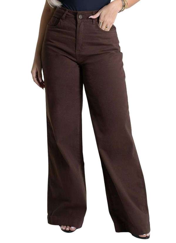 Sawary - Calça Sarja Sawary Wide Leg - 280133 Marrom