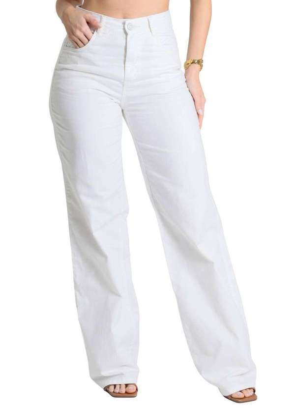Sawary - Calça Sarja Sawary Wide Leg - 280152 Branco