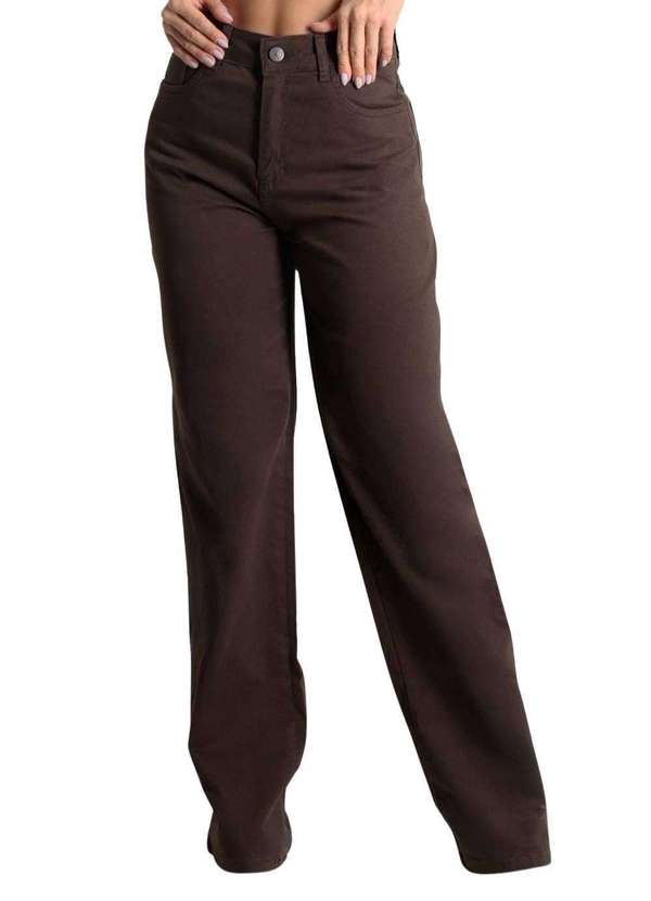 Sawary - Calça Sarja Sawary Wide Leg - 280203 Marrom