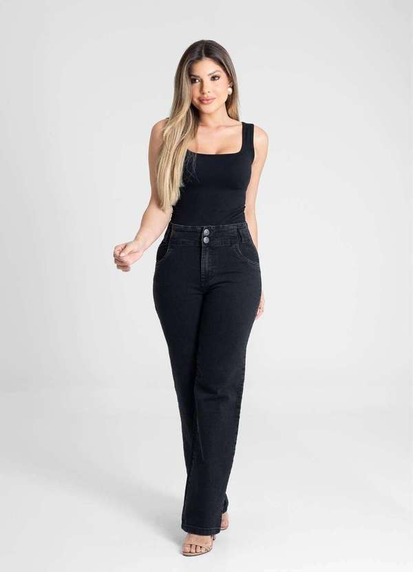 Sawary - Calça Sarja Sawary Wide Leg - 280301 Preto 2